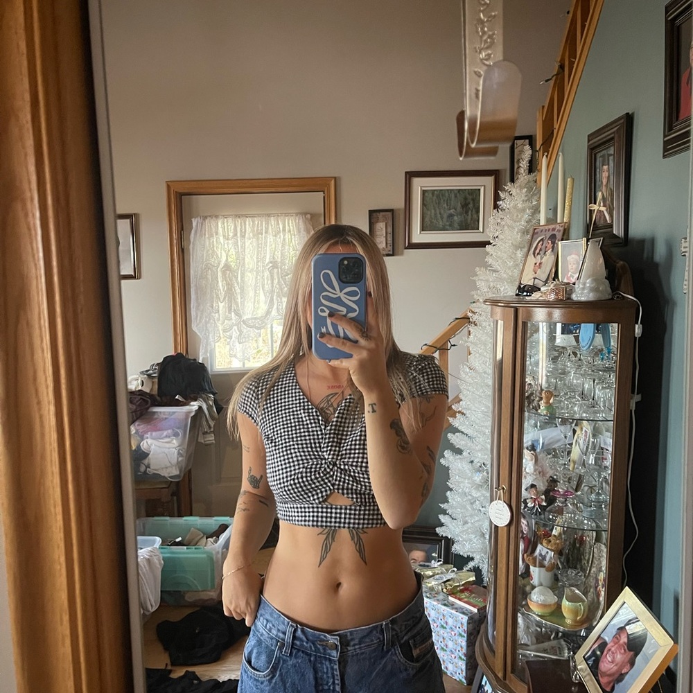Zara Black and White Checkered Crop Top